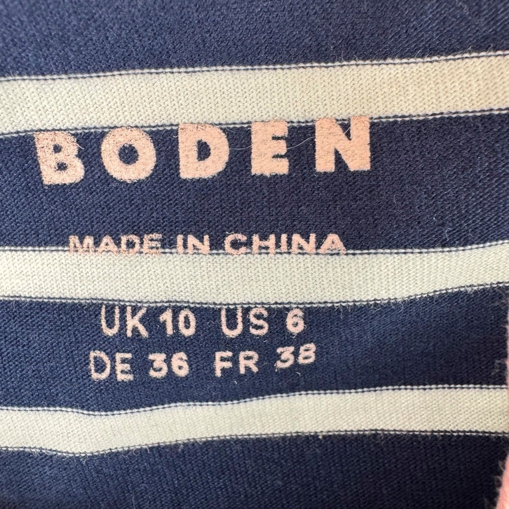 Boden Womens Navy White Striped Long Sleeve Boat Neck Top Multi Color Cuff US 6 - Picture 3 of 4